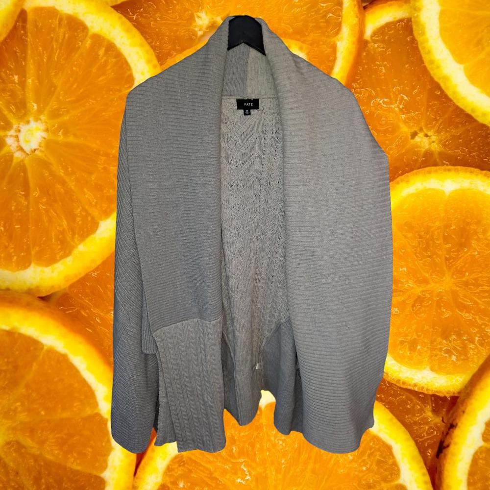 Fate White and Gray Multiple Knit Open Front Sweater Size Medium